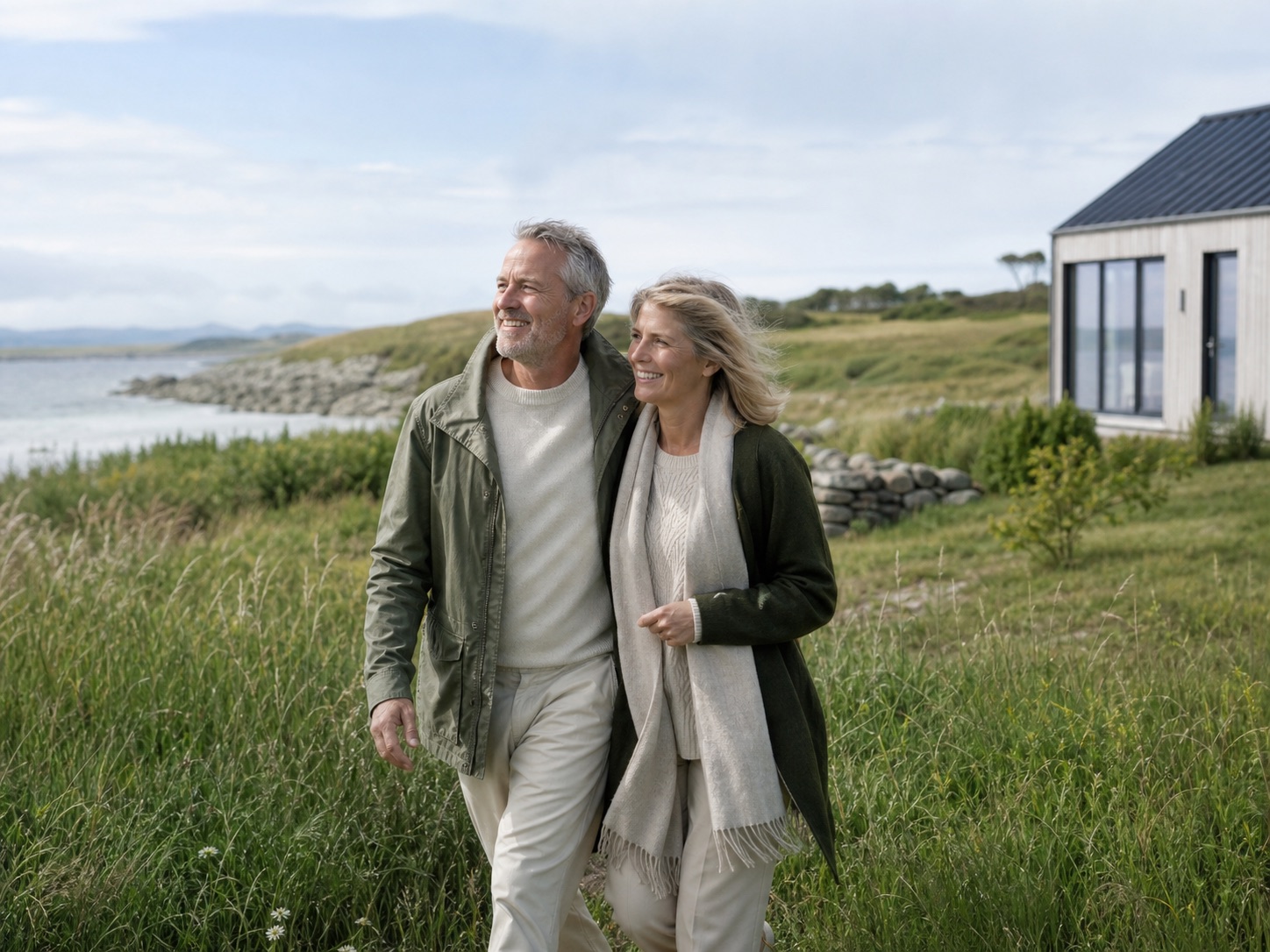 A couple walking together near the coast